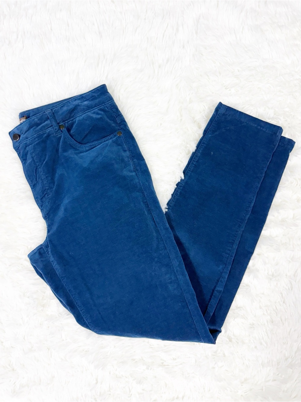 J. McLaughlin Blue Velvet Pants Size 6 Straight Leg Stretch Five Pocket